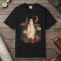 Black color unisex graphic t-shirt with "Wildflower Wraith" design