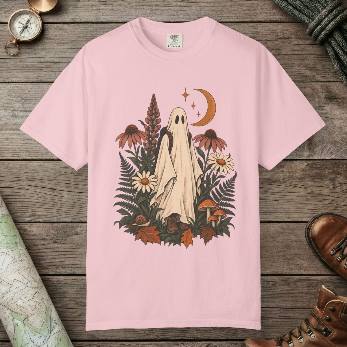 Blossom color unisex graphic t-shirt with "Wildflower Wraith" design