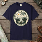 True Navy color unisex graphic t-shirt with "Yellowstone National Park Vintage" design