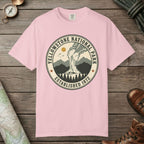 Blossom color unisex graphic t-shirt with "Yellowstone National Park Vintage" design