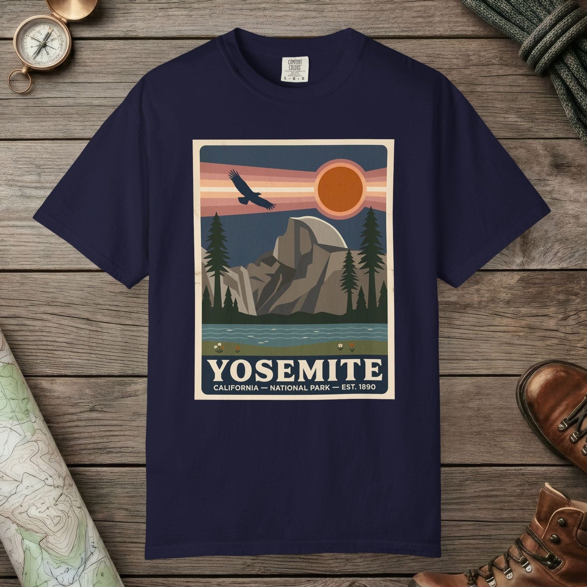 True Navy color unisex graphic t-shirt with "Yosemite National Park" design