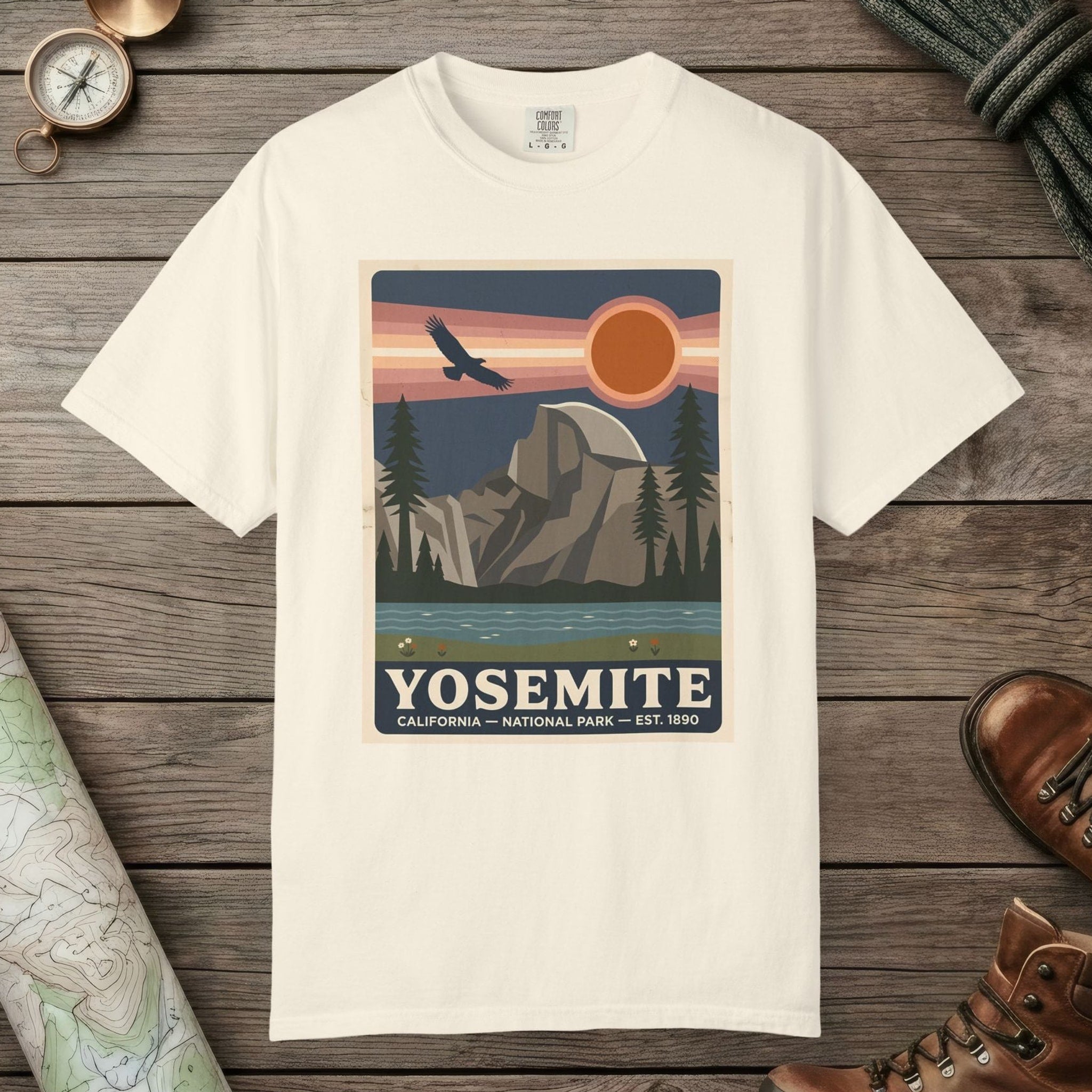 Ivory color unisex graphic t-shirt with "Yosemite National Park" design