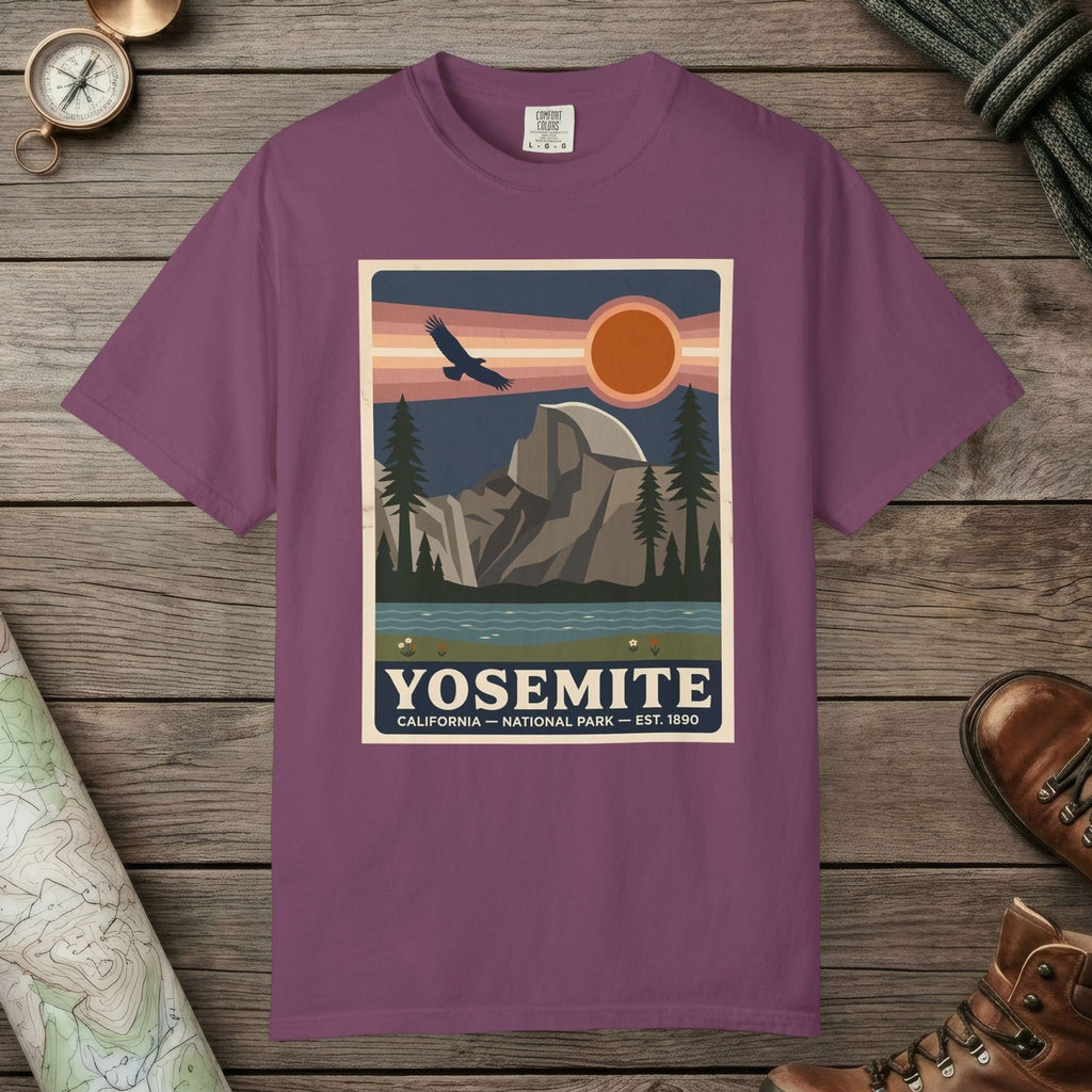 Berry color unisex graphic t-shirt with "Yosemite National Park" design